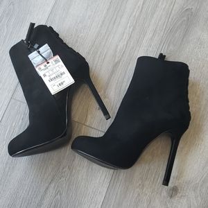 Zara Black Back Lace-Detail Ankle Booties